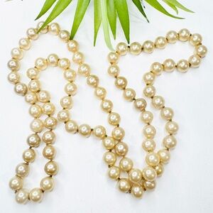 Vintage 29” Beige Faux Pearl Glass Hand Knotted Beaded Endless Strand Necklace
